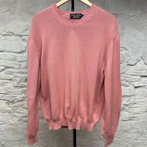 Vintage Brooks Brothers Pink Sweater Mens Large 100% Cotton V Neck Pullover
